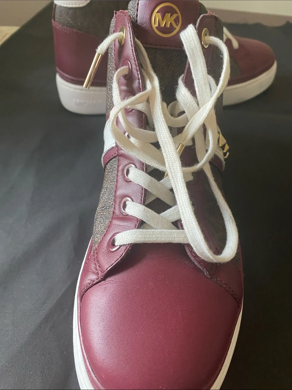 Michael Kors Burgundy, White and Gold High-Top Sneakers - Picture 3 of 5